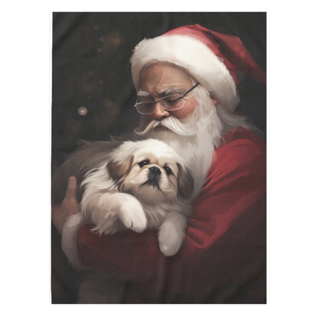 Pekingese With Santa Claus Festive Christmas Tablecloth (Front)