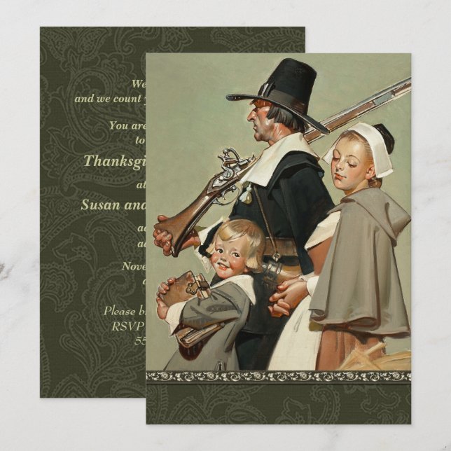 Pèlerin Famille Thanksgiving Dîner Invitations (Devant / Derrière)