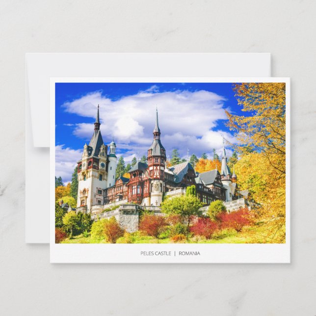 Peles Castle, Romania famous autumn landscape Holiday Card (Front)