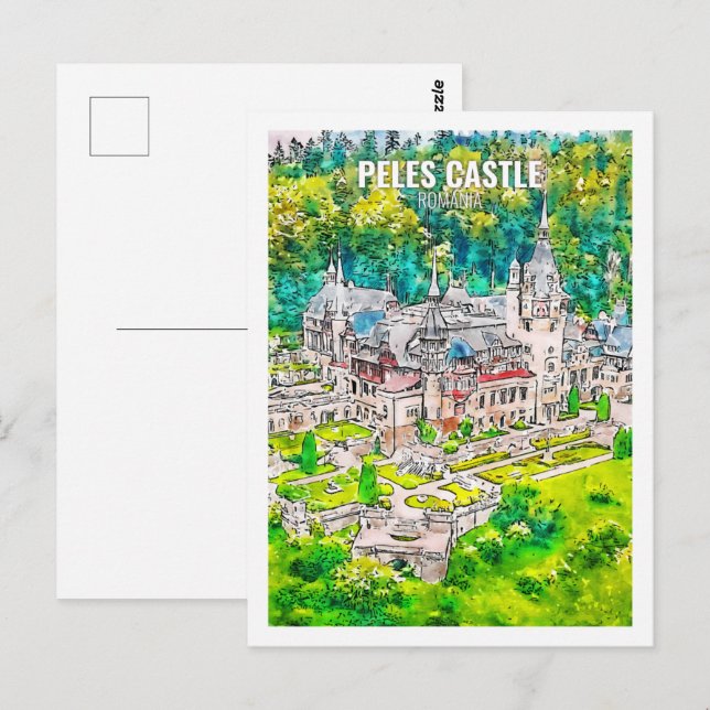 Peles Castle Romania Famous Travel Watercolor Postcard (Front/Back)