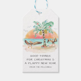Pelican and Palm Tree Tropical Beach Christmas Gift Tags