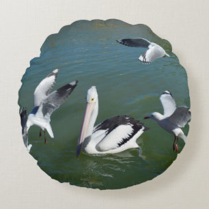 Pelican And The Gate Crashers, Round Pillow