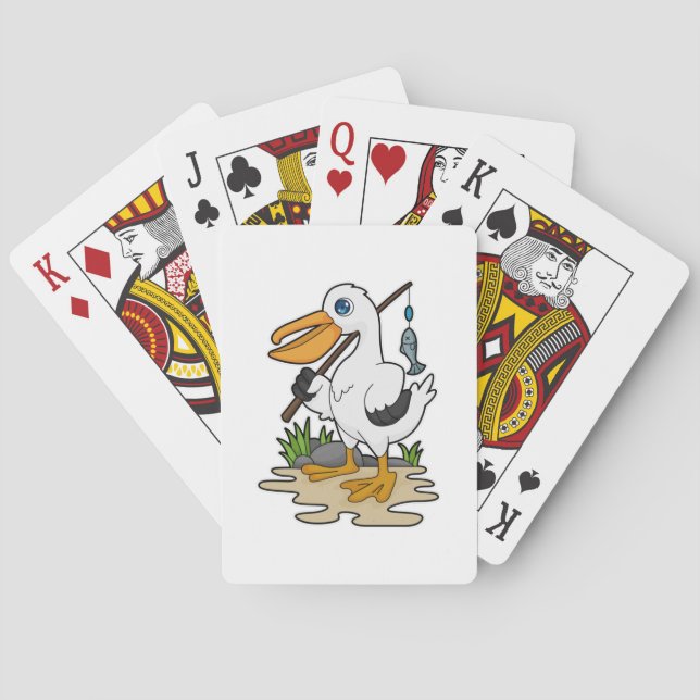 Pelican as Fisher with Fishing rod & Fish Playing Cards (Back)