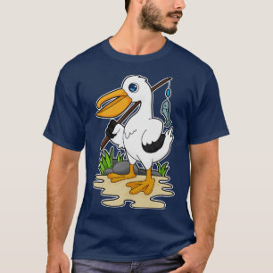 Pelican as Fisher with Fishing rod Fish T-Shirt