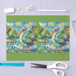Pelican Bird in Wonderland Floral Decoupage Tissue Paper