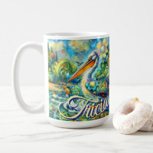 Pelican Bird in Wonderland Floral Personalized Coffee Mug