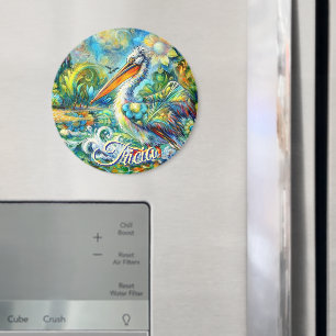 Pelican Bird in Wonderland Floral Personalized Magnet