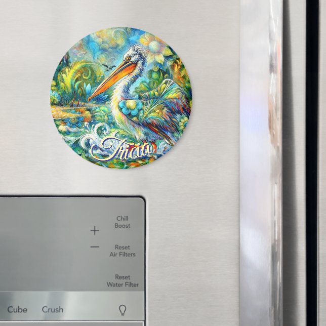Pelican Bird in Wonderland Floral Personalized Magnet (In Situ (Fridge))