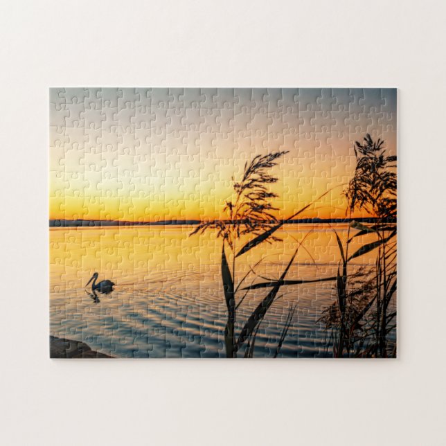 Pelican Bird Lake Water Plants Landscape Scene Jigsaw Puzzle (Horizontal)