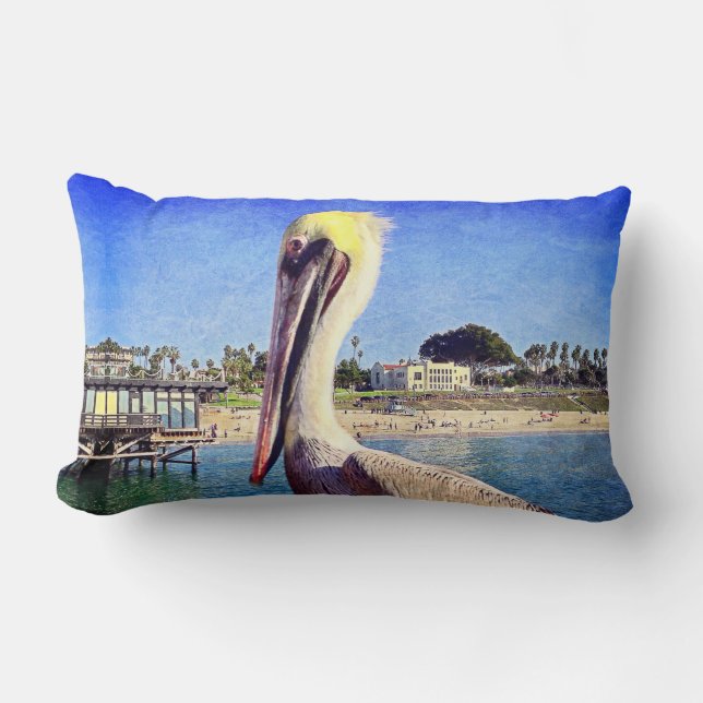 Pelican Bird Ocean Beach Pier Photo Modern Bold Lumbar Pillow (Front)