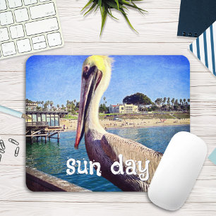 Pelican Bird Ocean Beach Pier Photo Sun Day Mouse Pad