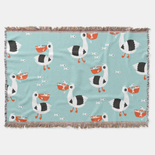 Pelican birds and fish ocean boys pattern throw blanket