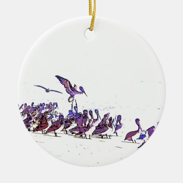 Pelican Birds Wildlife Animals Ocean Ceramic Ornament (Front)