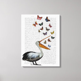 Pelican & Butterflies Canvas Print