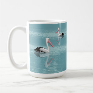 Pelican Couple Paddling on Calm Aqua Water Coffee Mug