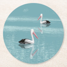 Pelican Couple Paddling on Calm Aqua Water
