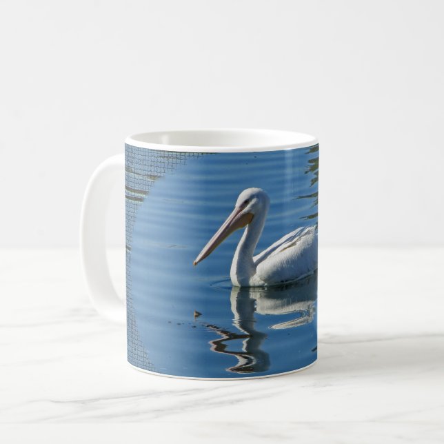Pelican Floating Calm Blue Water Large Wild Bird Coffee Mug (Front Left)