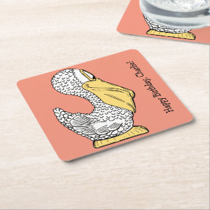 Pelican illustration custom text paper coasters