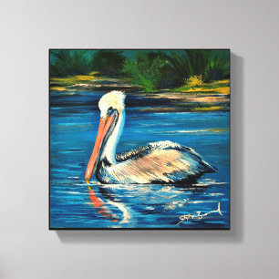 Pelican in the marsh 10" x 10" canvas print