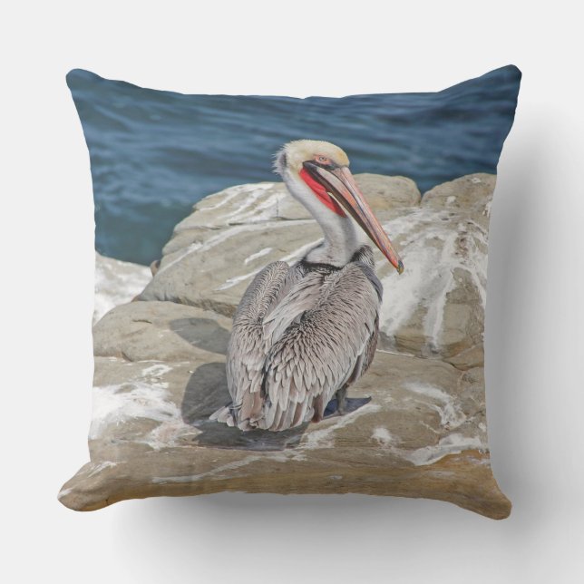 Pelican In  The Ocean Throw Pillow (Front)