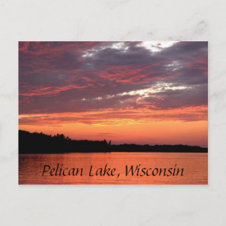Pelican Lake Sunset, Wisconsin Postcard