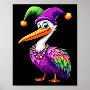 Pelican Mardi Gras Carnival Lover Mens Womens Kids Poster
