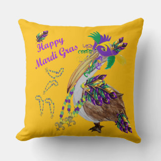 Pelican Mardi Gras Party decor Throw Pillow