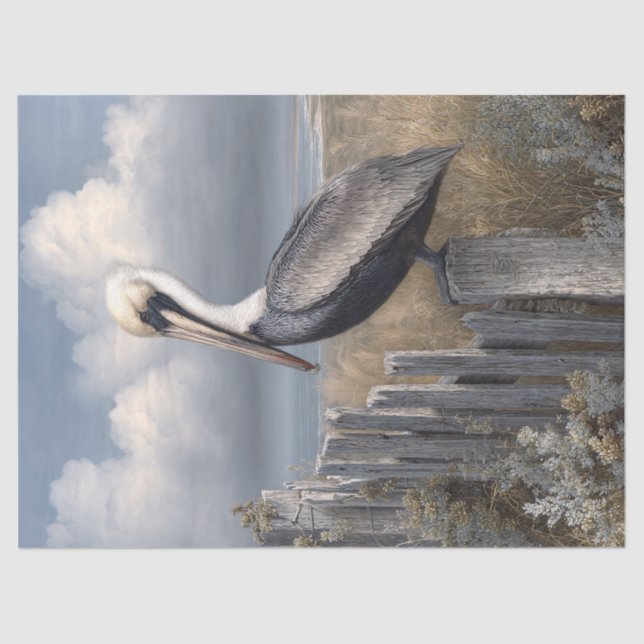 Pelican on a Fence Decoupage Tissue Paper (Front)