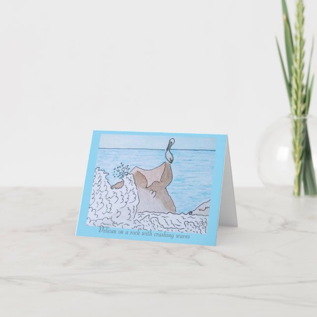 Pelican On a Rock Blank Greeting Card (Front)