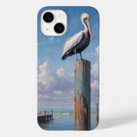 Pelican on a weathered dock pole