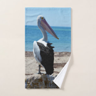 Pelican On Beach Rock, Bath Towel Set