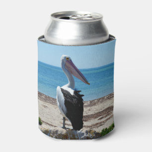 Pelican On Beach Rock, Can Cooler