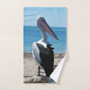 Pelican On Beach Rock, Hand Towel