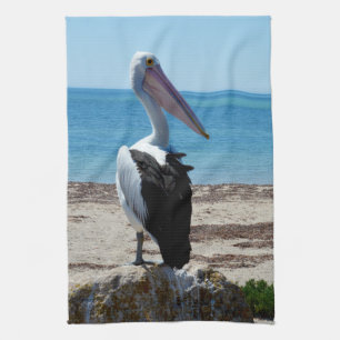 Pelican On Beach Rock, Kitchen Towel