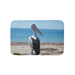 Pelican On Beach Rock, Memory Foam Bath Mat