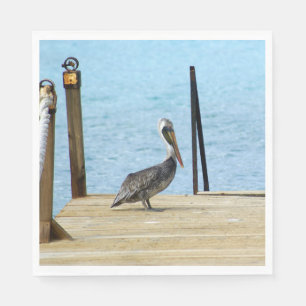Pelican on the pier, Curacao, Caribbean, Luncheon Napkin