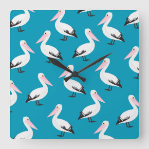 Pelican pattern square wall clock