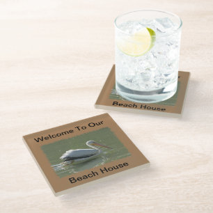 Pelican Photo Coastal Bird Summer Beach House Glass Coaster