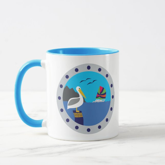 Pelican Sailboat Blue Mug (Left)