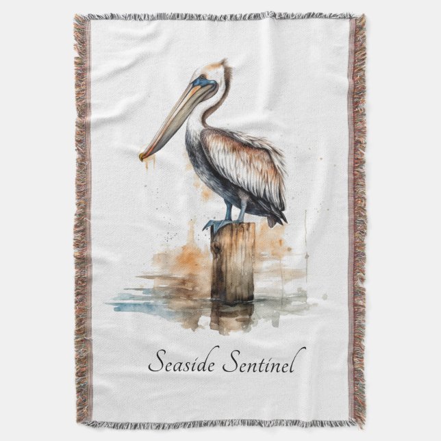 Pelican Seaside Coastal Comfort Decor Throw Blanket (Front Vertical)