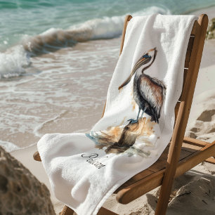 Pelican standing on a pole  bath towel set