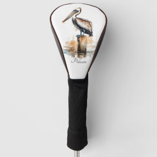 pelican standing on a pole watercolor customizable golf head cover