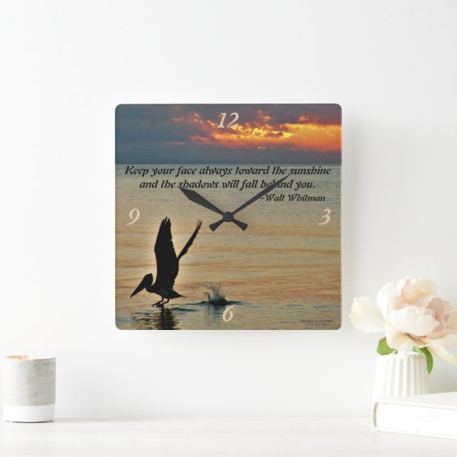 Pelican take off at sunset Gulf Coast Florida Square Wall Clock (Home)