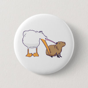 Pelican Tries to Eat Capybara Funny Cute Kawaii 2 Inch Round Button