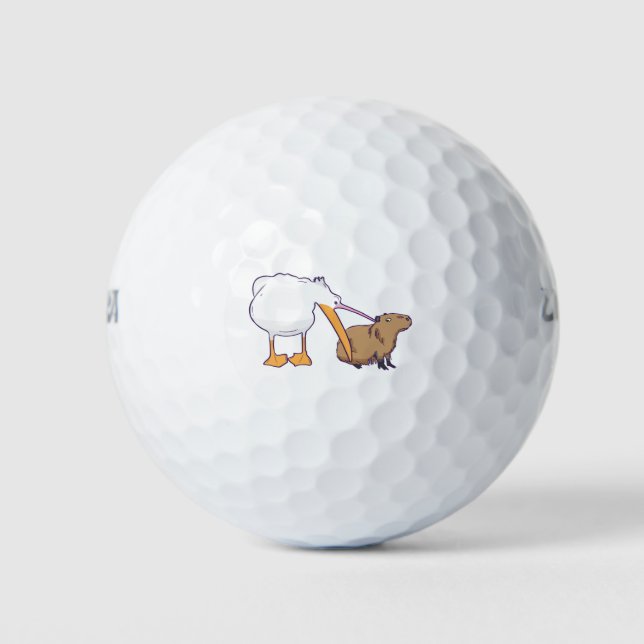 Pelican Tries to Eat Capybara Funny Cute Kawaii Golf Balls (Front)