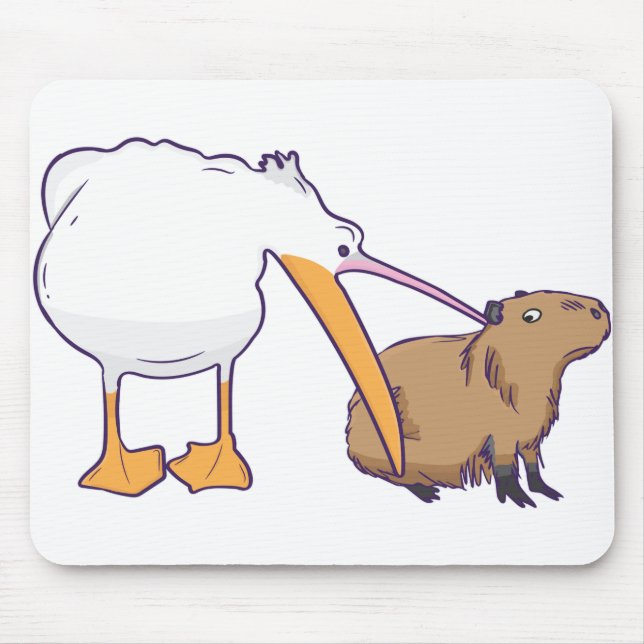 Pelican Tries to Eat Capybara Funny Cute Kawaii Mouse Pad (Front)