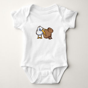 Pelican Tries to Eat Capybara Funny Meme Baby Bodysuit