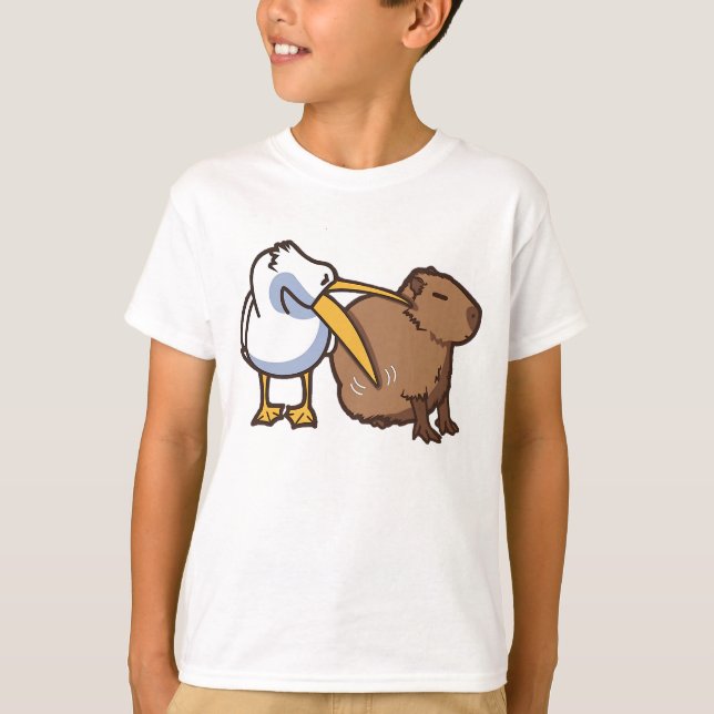 Pelican Tries to Eat Capybara Funny Meme T-Shirt (Front)