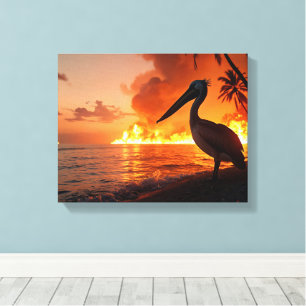 Pelican Watching Coastal Inferno Canvas Print