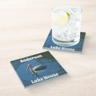 Pelican Wild Bird Calm Blue Water Lake House Glass Coaster